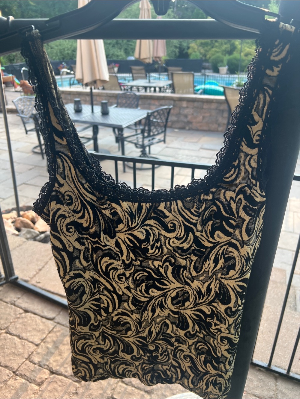 Cache Black and Cream Lace-Trim Camisole
